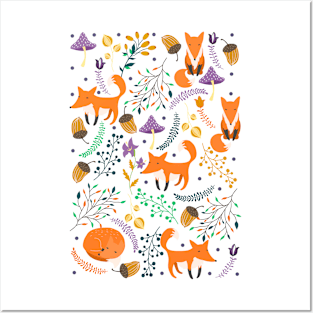 Foxes in the magic forest Posters and Art